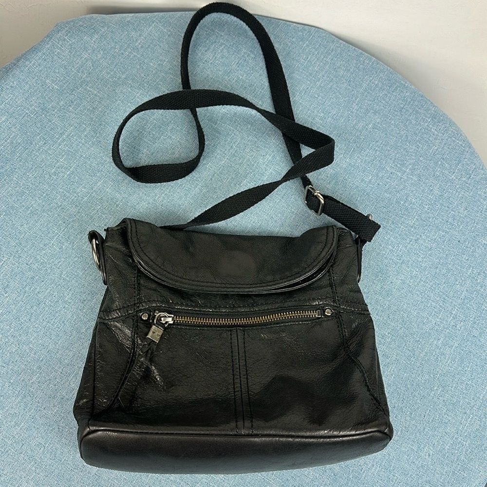 The Sak Happy & Free Leather Fold Over Crossbody Bag In Black - Picture 2 of 11
